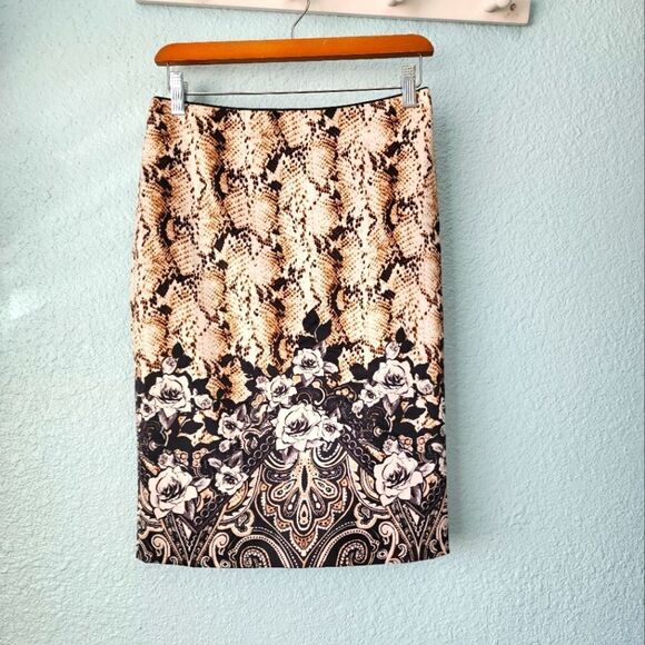 White house black market snake floral print midi fully lined skirt - Picture 1 of 8